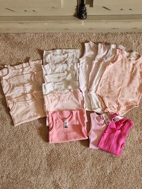 Baby Girls Pink & White Sleeveless Onesie and Undershirt Tank Top Bundle Size 1